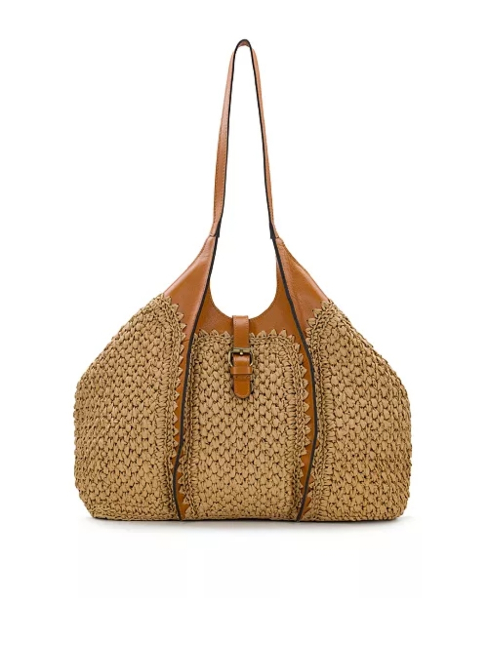 Patricia Nash Tan Woven Shoulder Tote w/ Leather Trim & Outside Cellphone Pocket